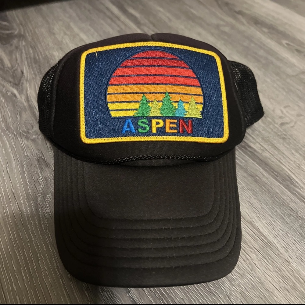 Aspen Aviator Nation Colorado Patch Black Trucker Mesh SnapBack Sunset Hat